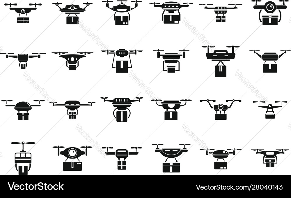 Drone delivery service icons set simple style Drone delivery service icons set simple style Vector Image
