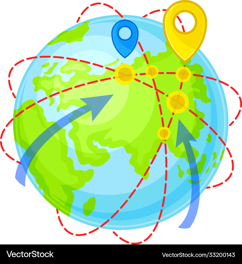 Globe with destination points and route tracking Globe with destination points and route tracking vector image