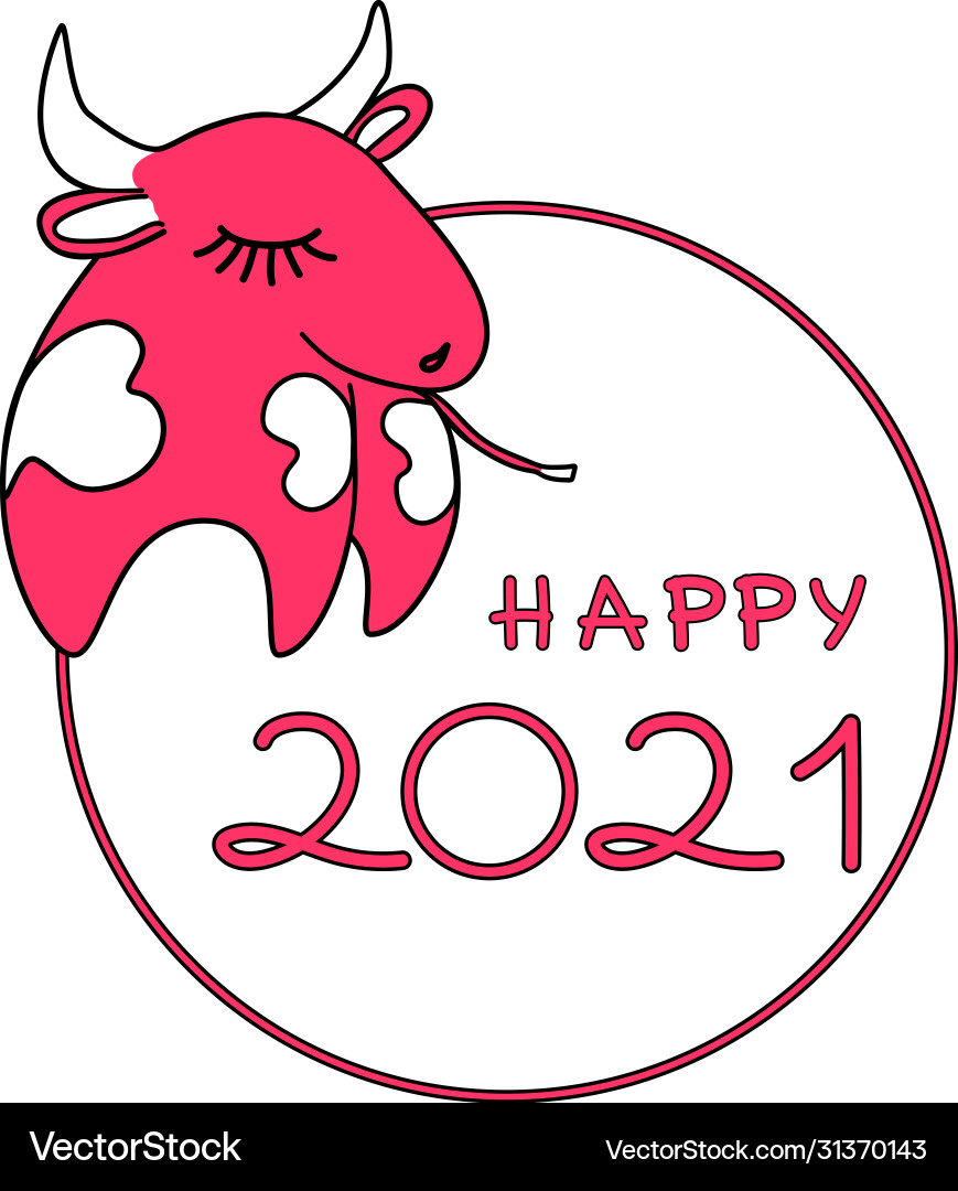 Happy 2021 new year with cute symbol ox or cow Happy 2021 new year with cute symbol ox or cow vector image