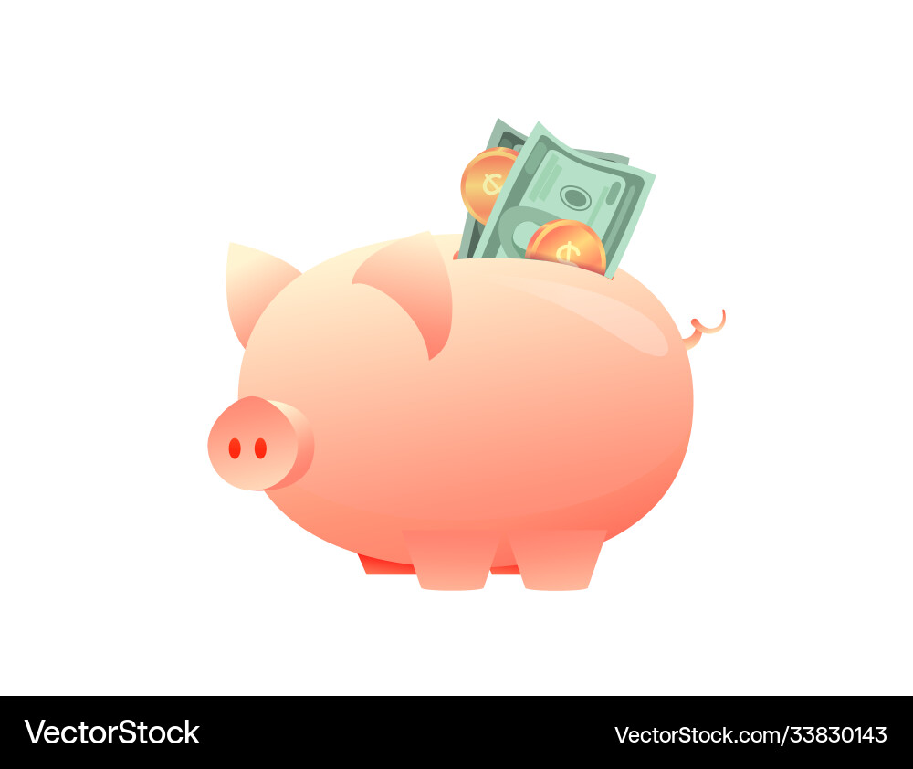 Large piggy bank with paper money on an isolated Large piggy bank with paper money on an isolated vector image