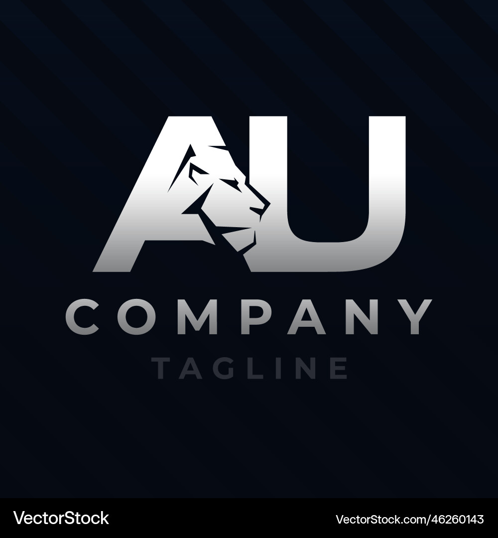 Letter au lion head initial logo design Letter au lion head initial logo design vector image