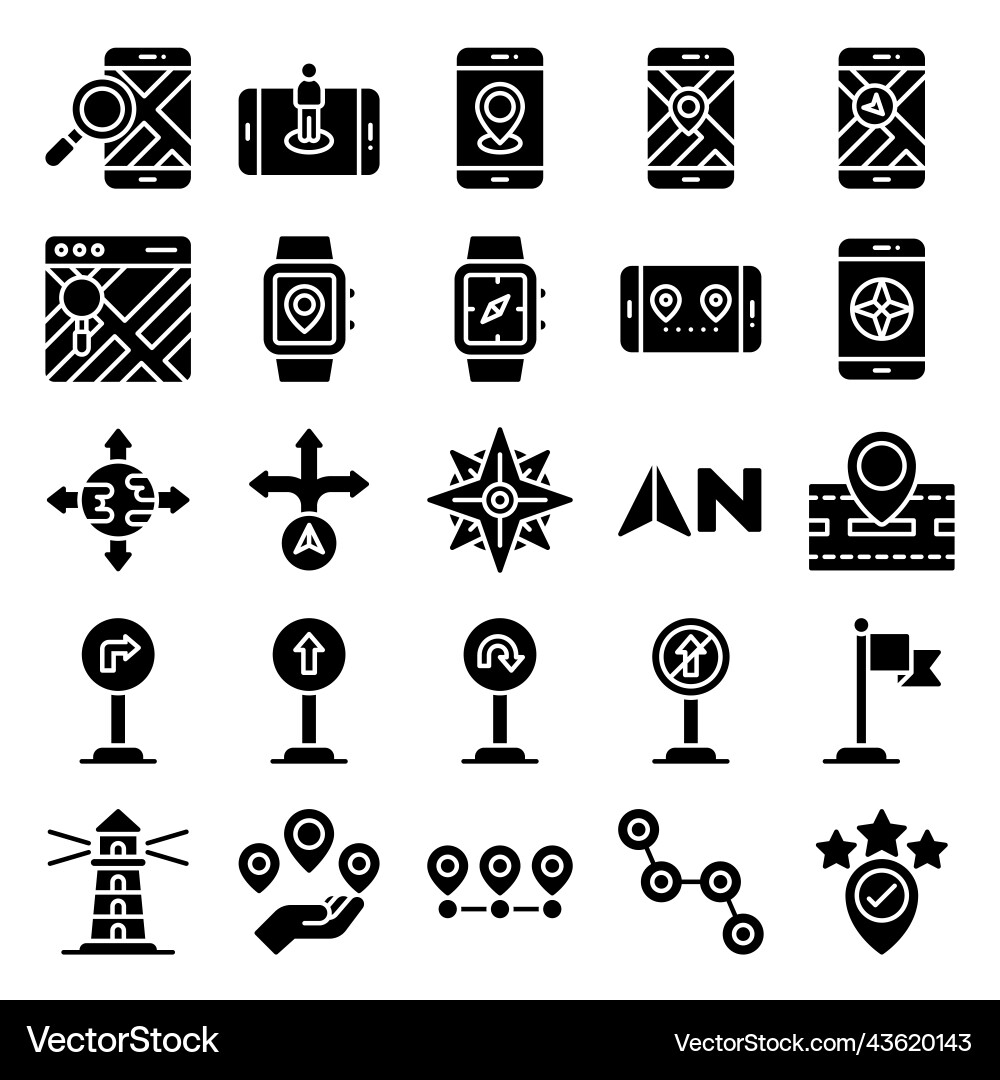 Location map and navigation solid icon set 4 vector image