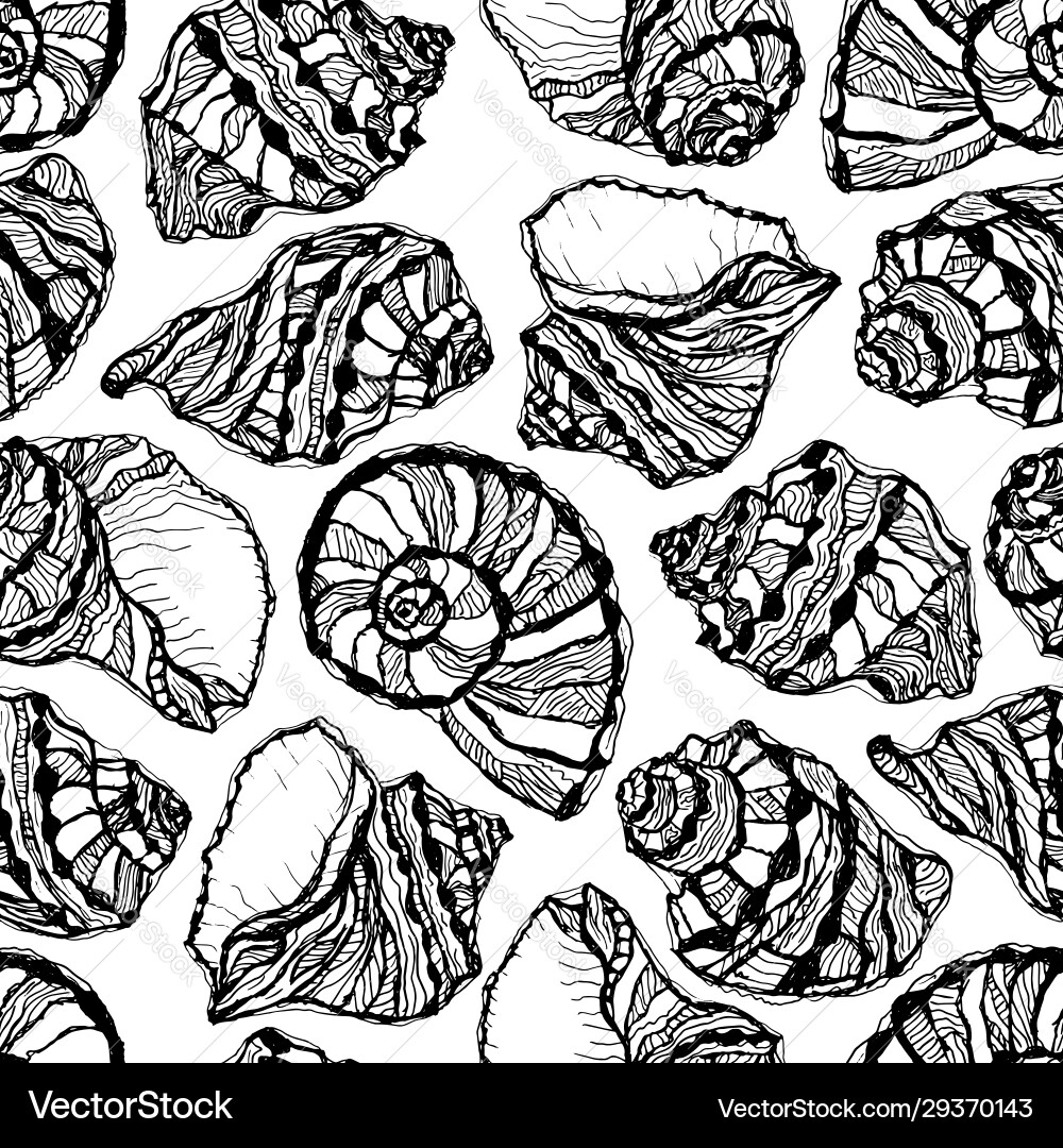 Marine seamless pattern with sketch shells Marine seamless pattern with sketch shells vector image