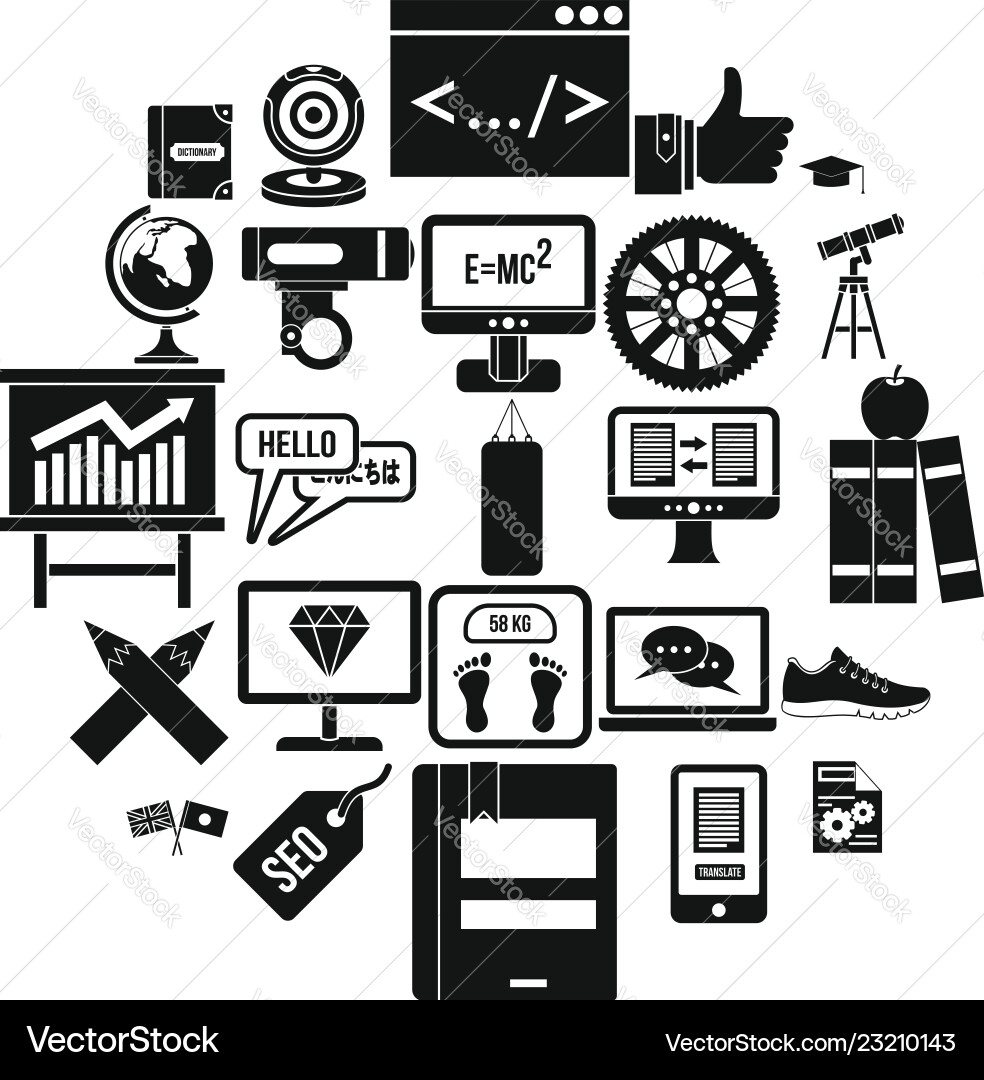Programmier-Icons im einfachen Stil lernen vektorbild
