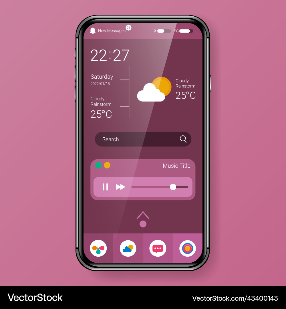 Red home screen mode user interface realistic vector image