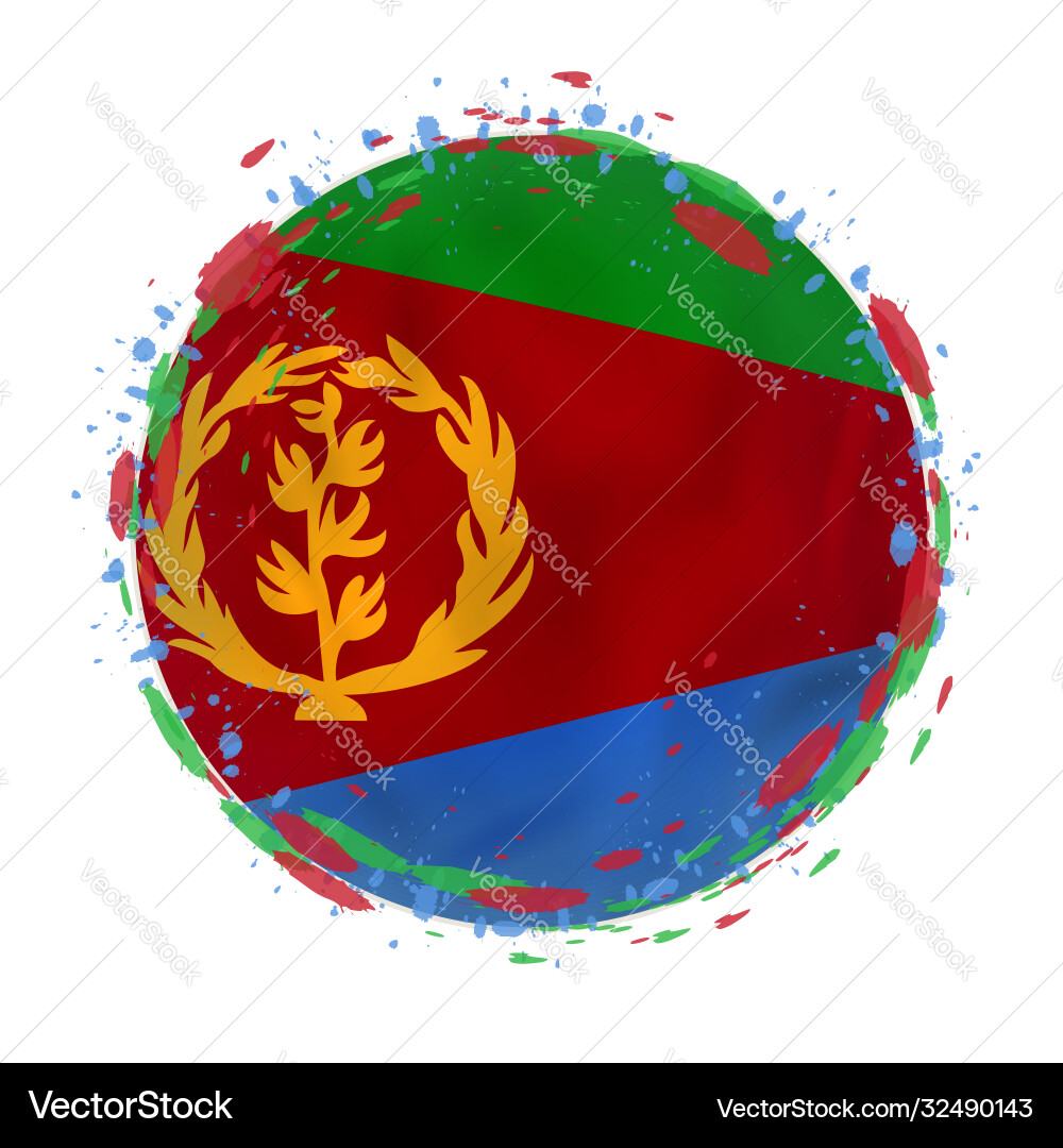 Round grunge flag eritrea with splashes vector image
