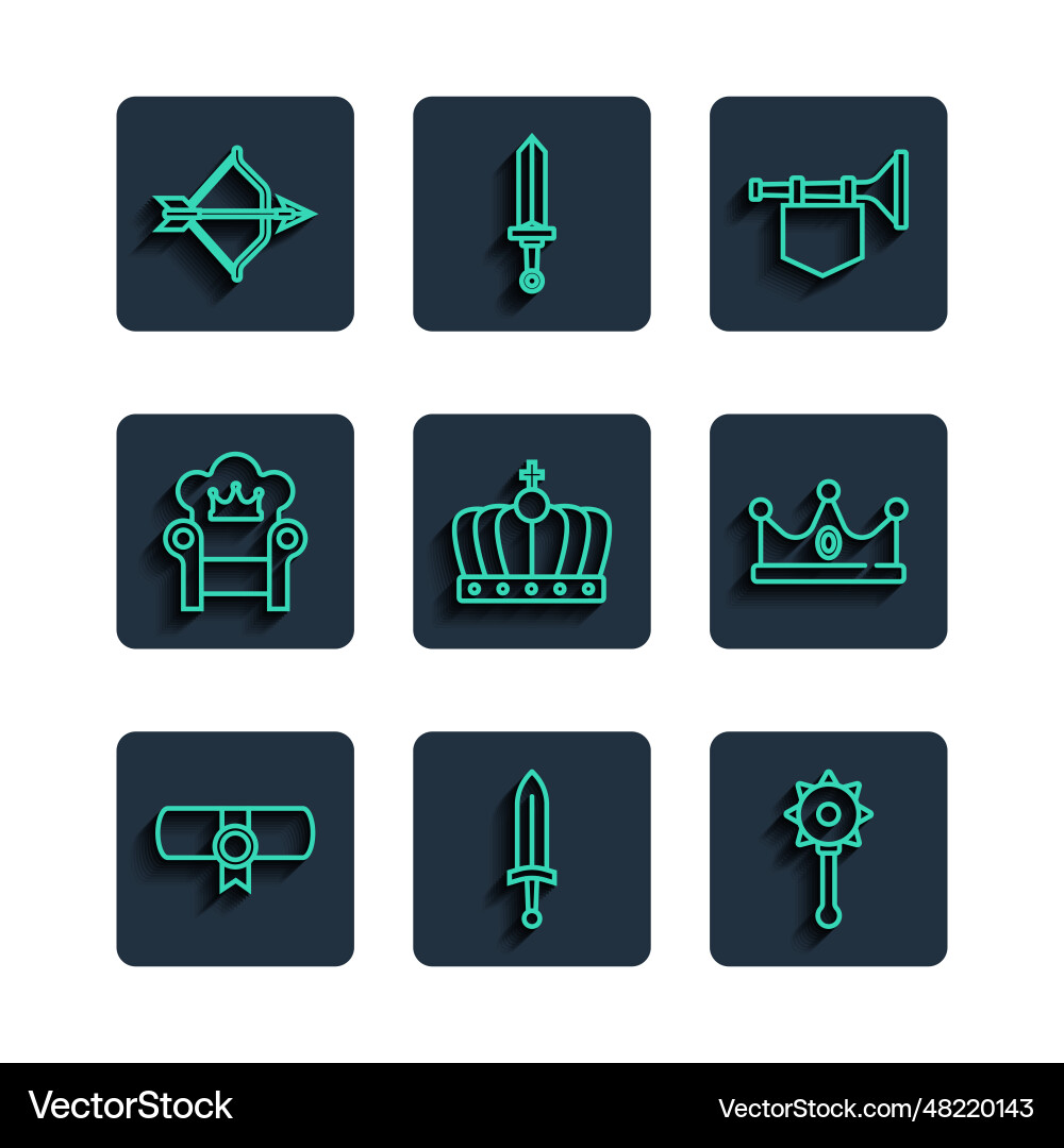Set line decree parchment scroll medieval sword Set line decree parchment scroll medieval sword Vector Image