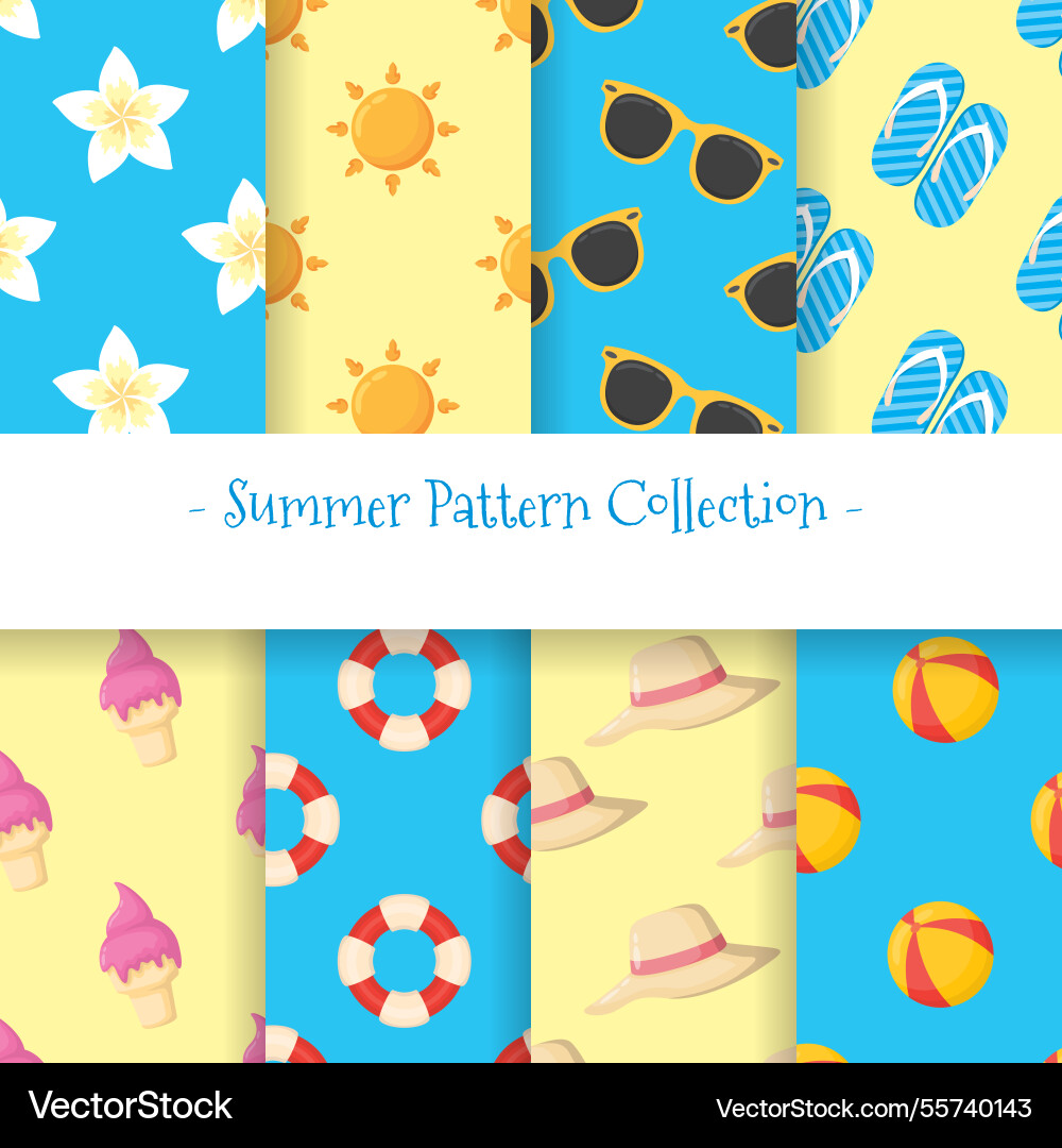 Set of eight different summer patterns Vector Image