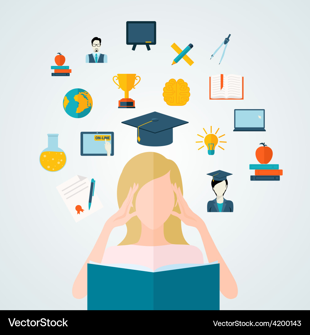 Student Reading with Learning Concepts vector image