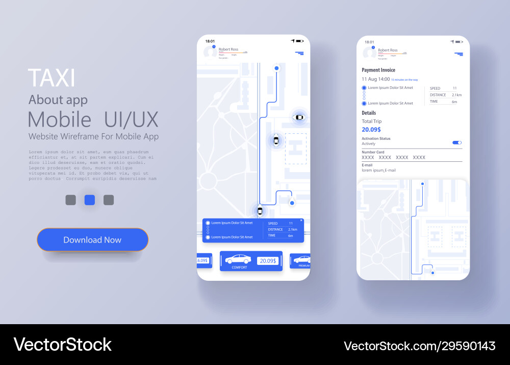 Taxi service app on mobile phone different ui ux vector image