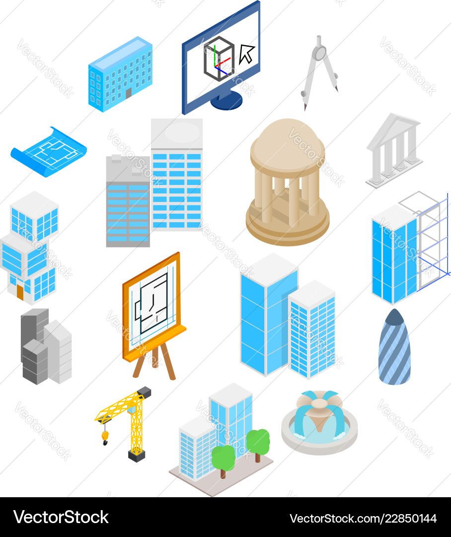 Architecture icons set isometric 3d style Architecture icons set isometric 3d style vector image