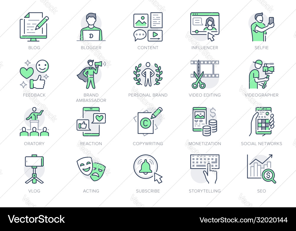 Blogger Icon Set - Monetization & Content vector image