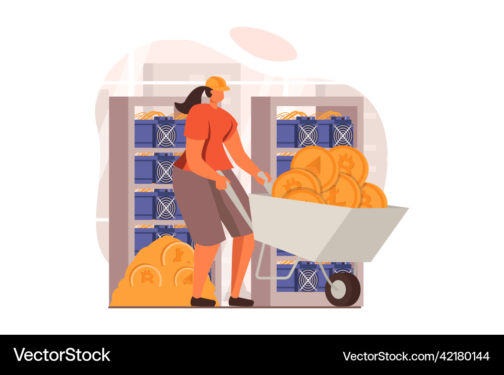 Cryptocurrency mining web concept in flat design Cryptocurrency mining web concept in flat design vector image
