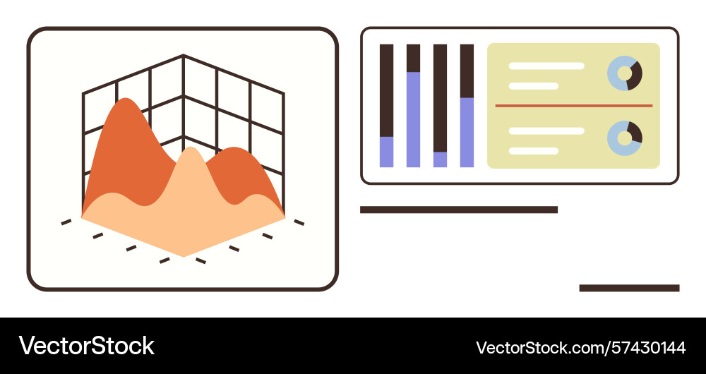 Data analysis with 3d graph and comparison metrics Data analysis with 3d graph and comparison metrics vector image