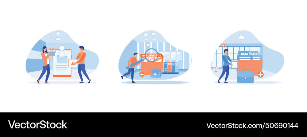 Database searching info storage and indexing Database searching info storage and indexing vector image