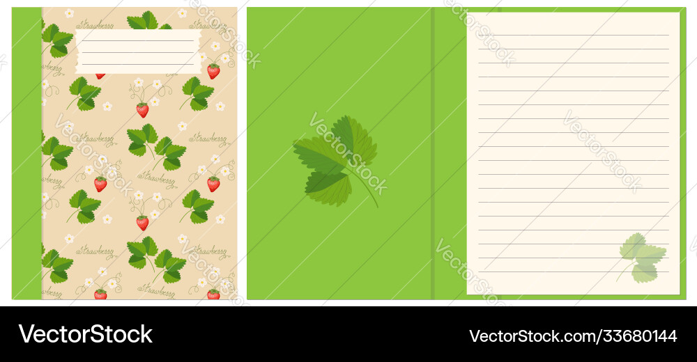 Design notebook with strawberry boho pattern Design notebook with strawberry boho pattern Vector Image