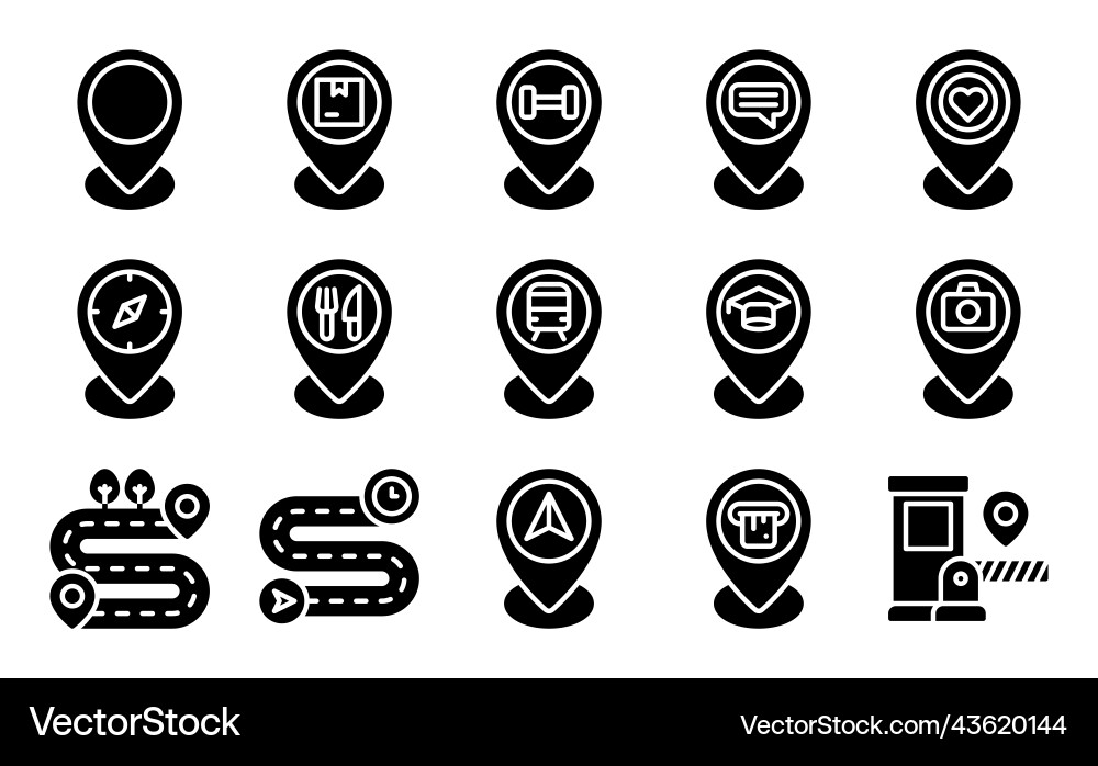 Location map and navigation solid icon set 5 vector image