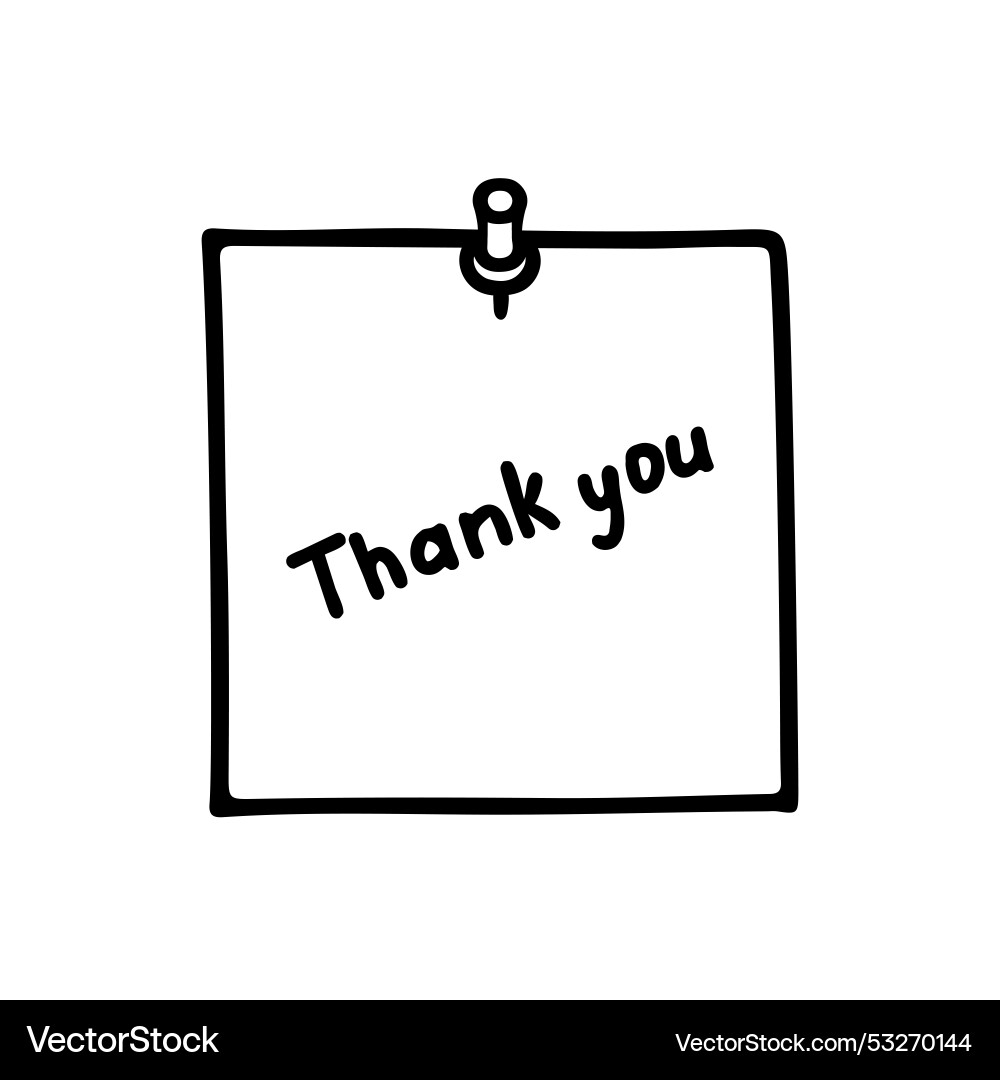 Note paper with thank you message and push pin Note paper with thank you message and push pin vector image