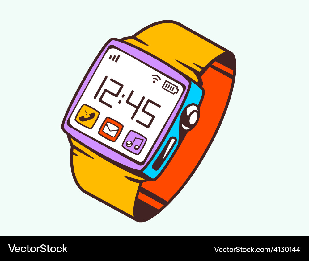 Red smart watch with button on white back vector image