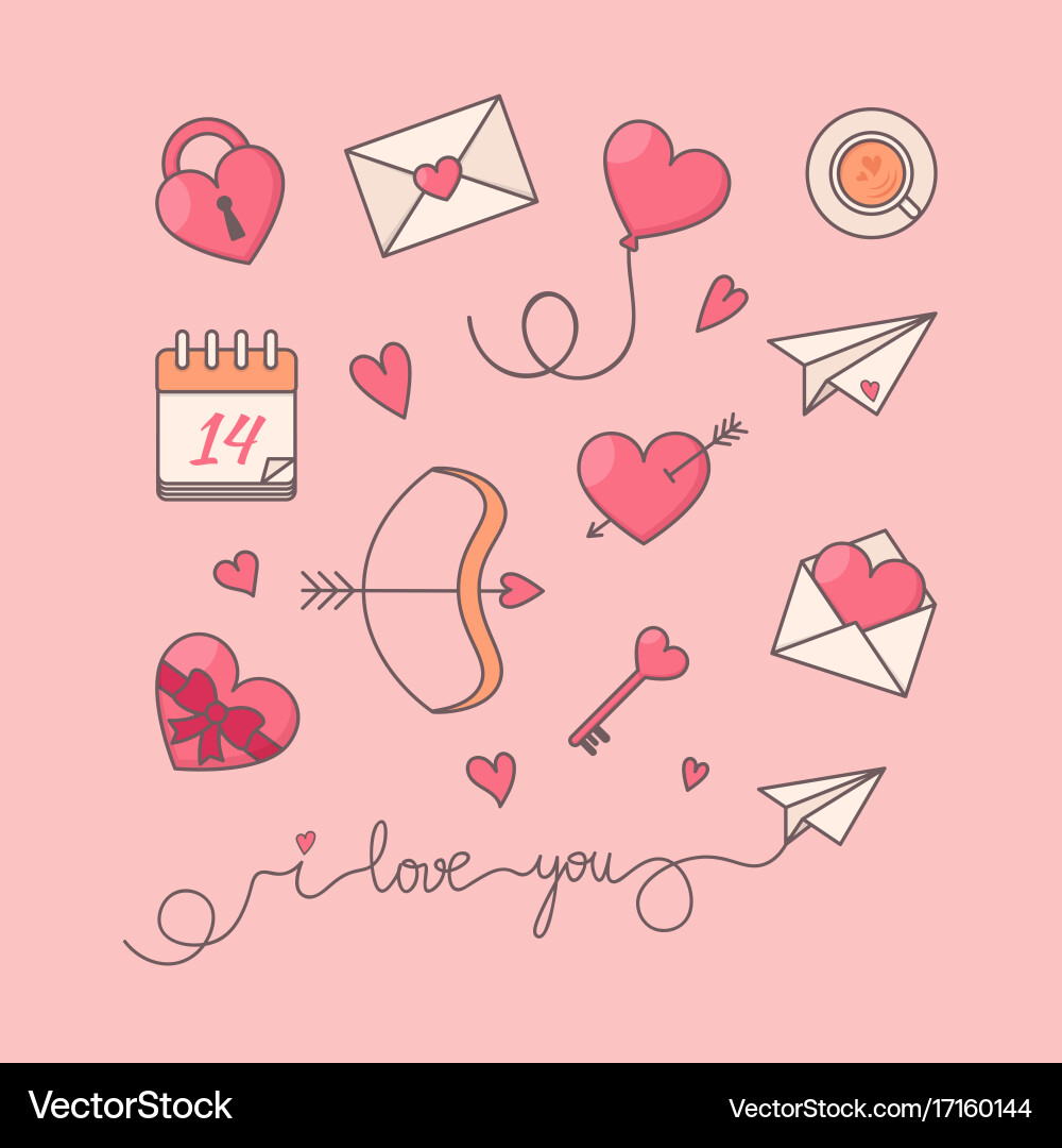 Romantic simple objects collection Vector Image