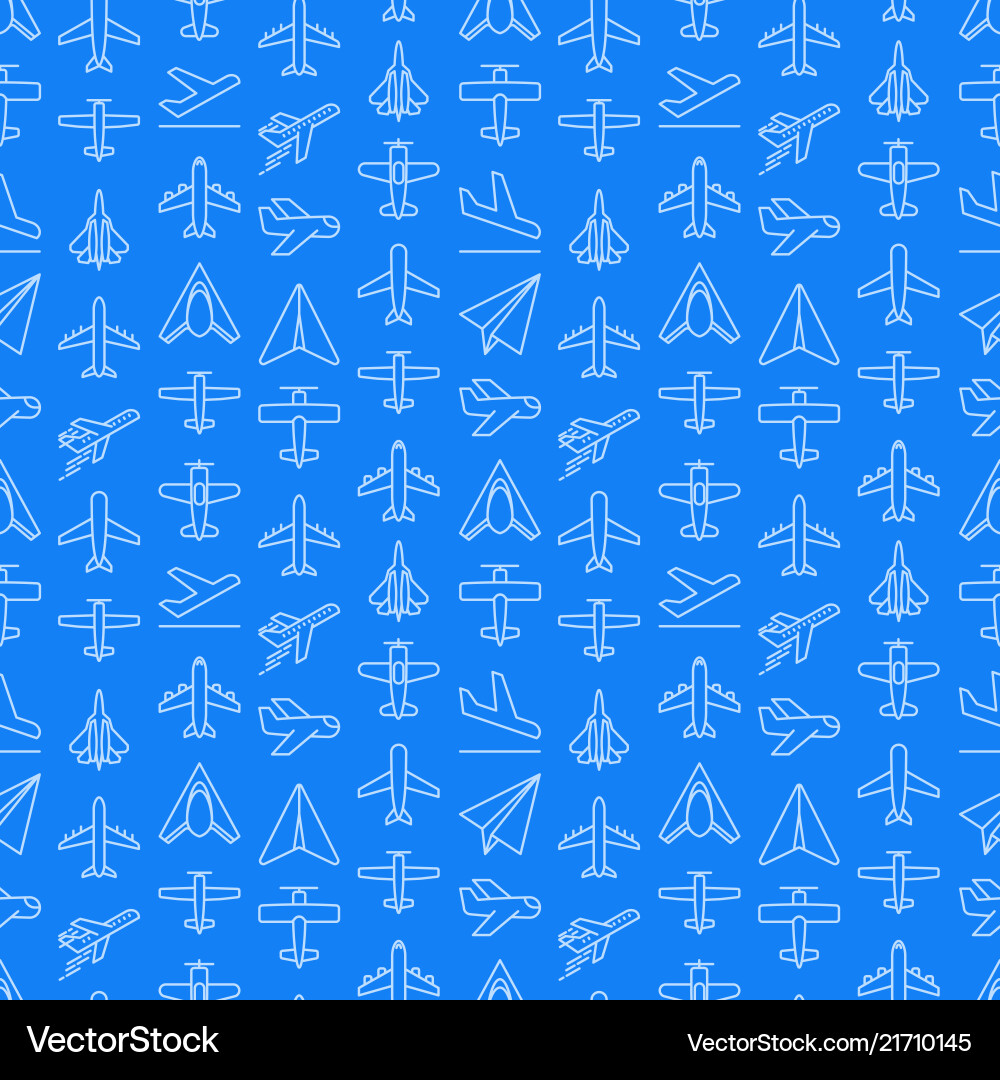 Airplane seamless pattern with thin line icons Airplane seamless pattern with thin line icons vector image