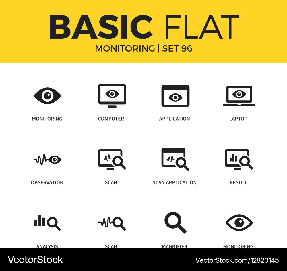 Basic set of monitoring icons vector image