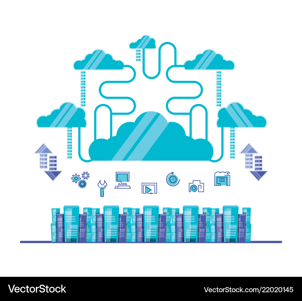 Cloud computing network with servers towers vector image
