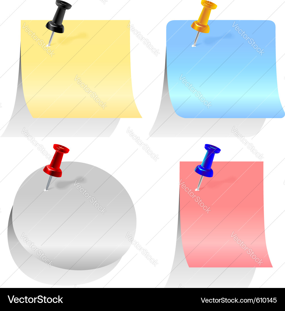 Colored paper sheets for notes different forms pin vector image