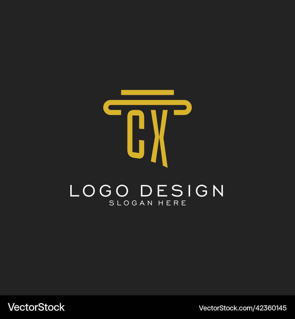 Cx initial logo with simple pillar style design vector image