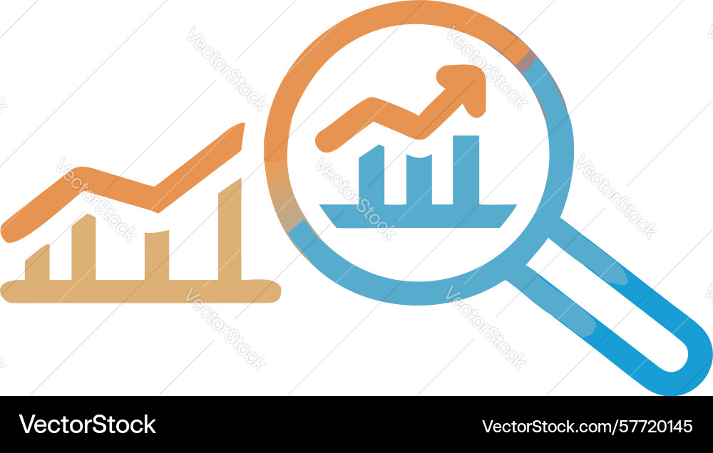 Data analysis magnifying glass with bar chart vector image