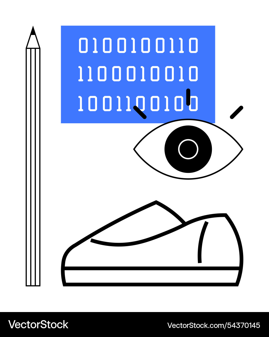 Digital eye scanning binary code with pencil Digital eye scanning binary code with pencil Vector Image