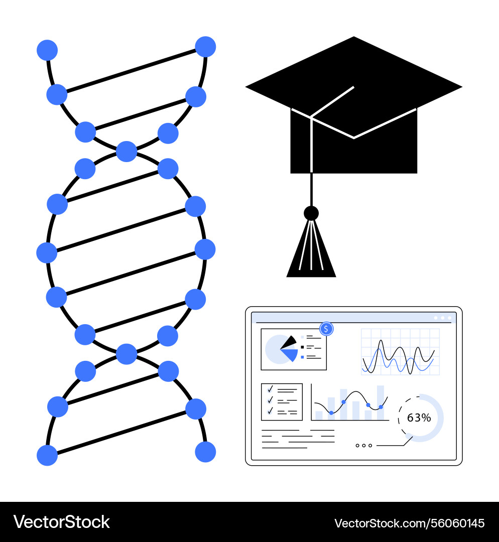 Dna structure data analytics and graduation cap Dna structure data analytics and graduation cap vector image