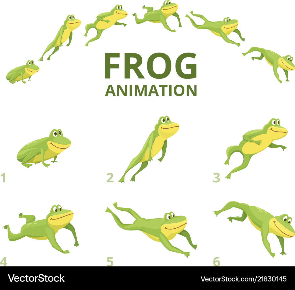 Frog jumping animation various keyframes Frog jumping animation various keyframes vector image