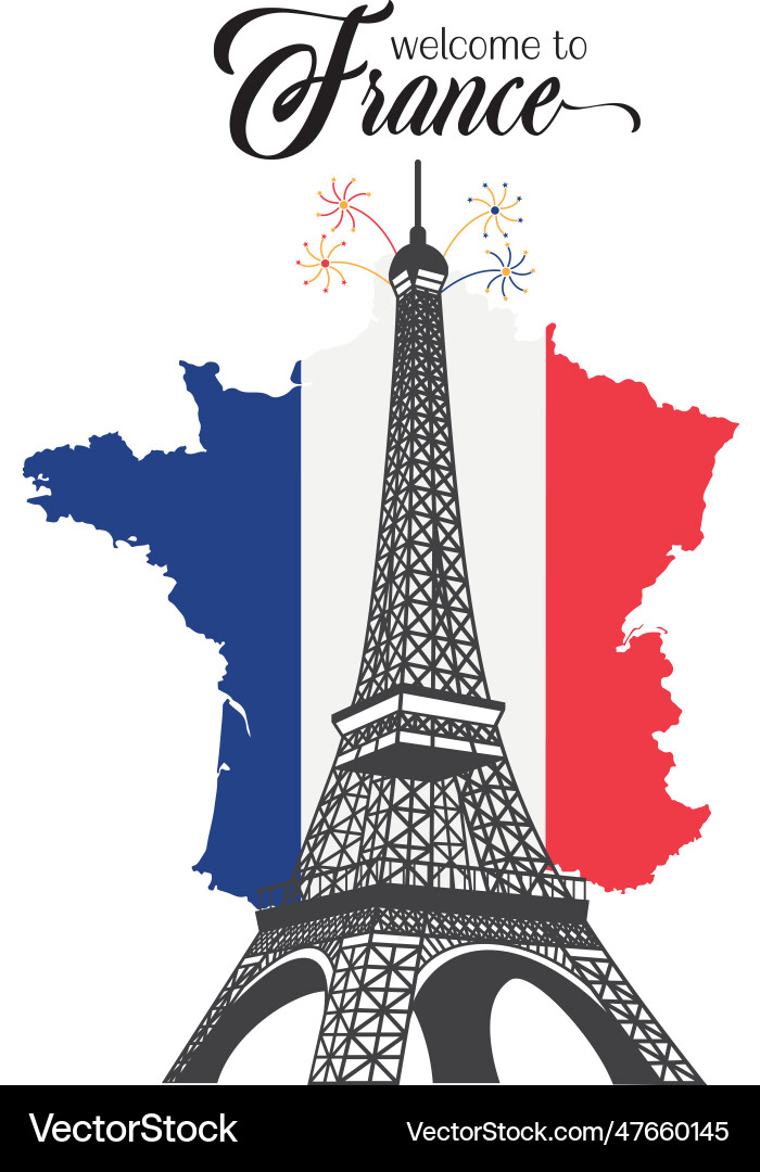 Isolated eiffel tower on france map with flag vector image