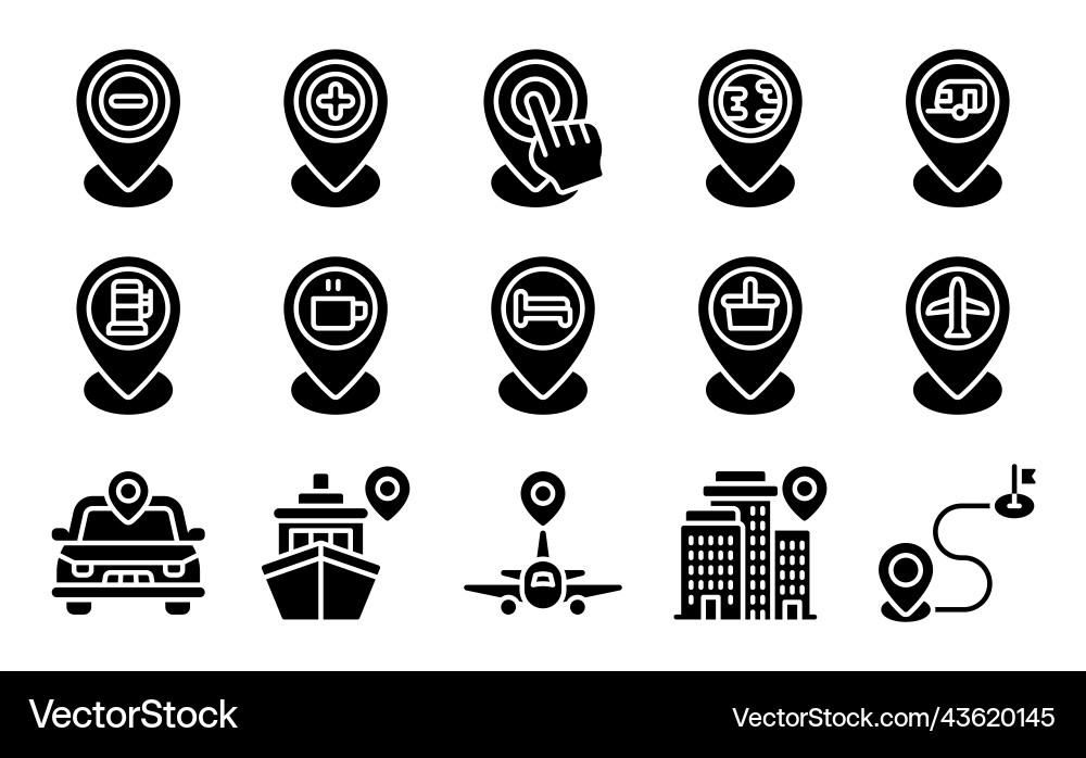 Location map and navigation solid icon set 6 Vector Image