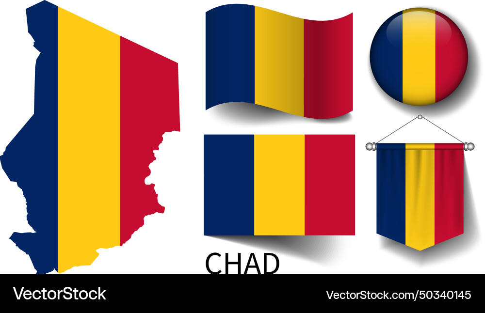 Map of chad and the various flags Vector Image