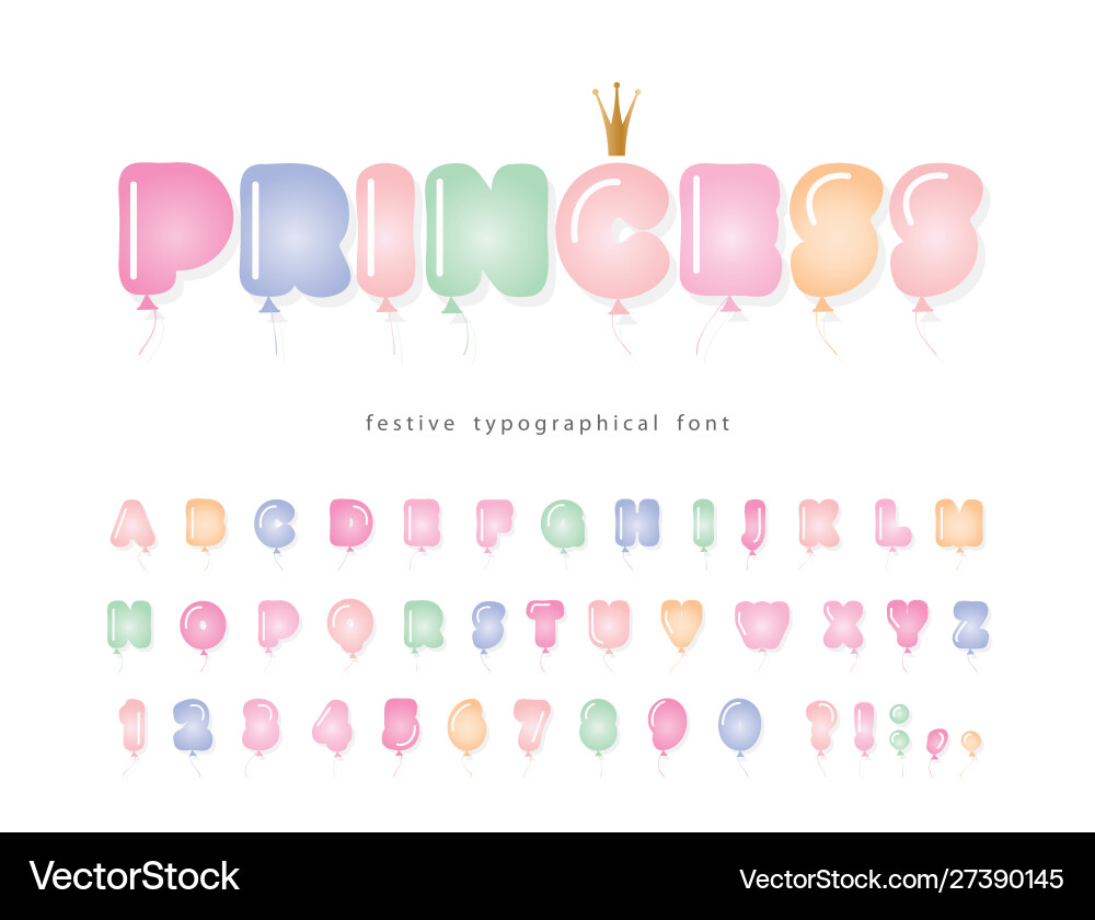 Pastel Balloon ABC Font - Kids Birthday Vector Image