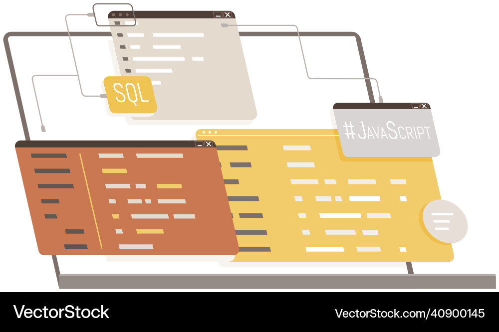 Working on web development concept of script Working on web development concept of script vector image