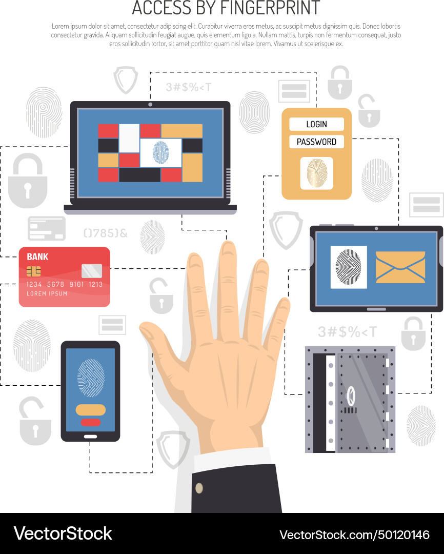 Access by fingerprint flat Access by fingerprint flat vector image