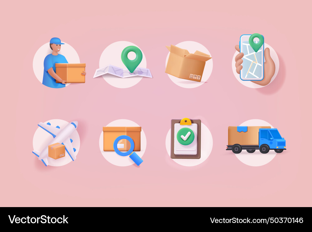 Delivery icons set collection of 3d linear web vector image