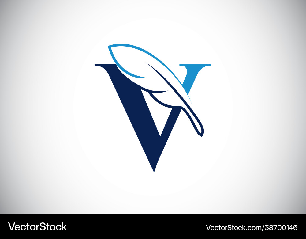 Initial v monogram alphabet with a feather font Vector Image