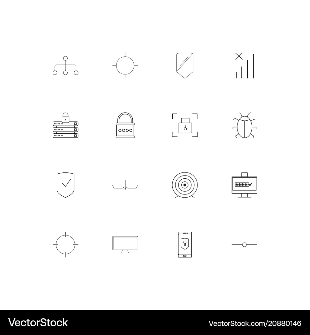 Internet security linear thin icons set outlined Vector Image