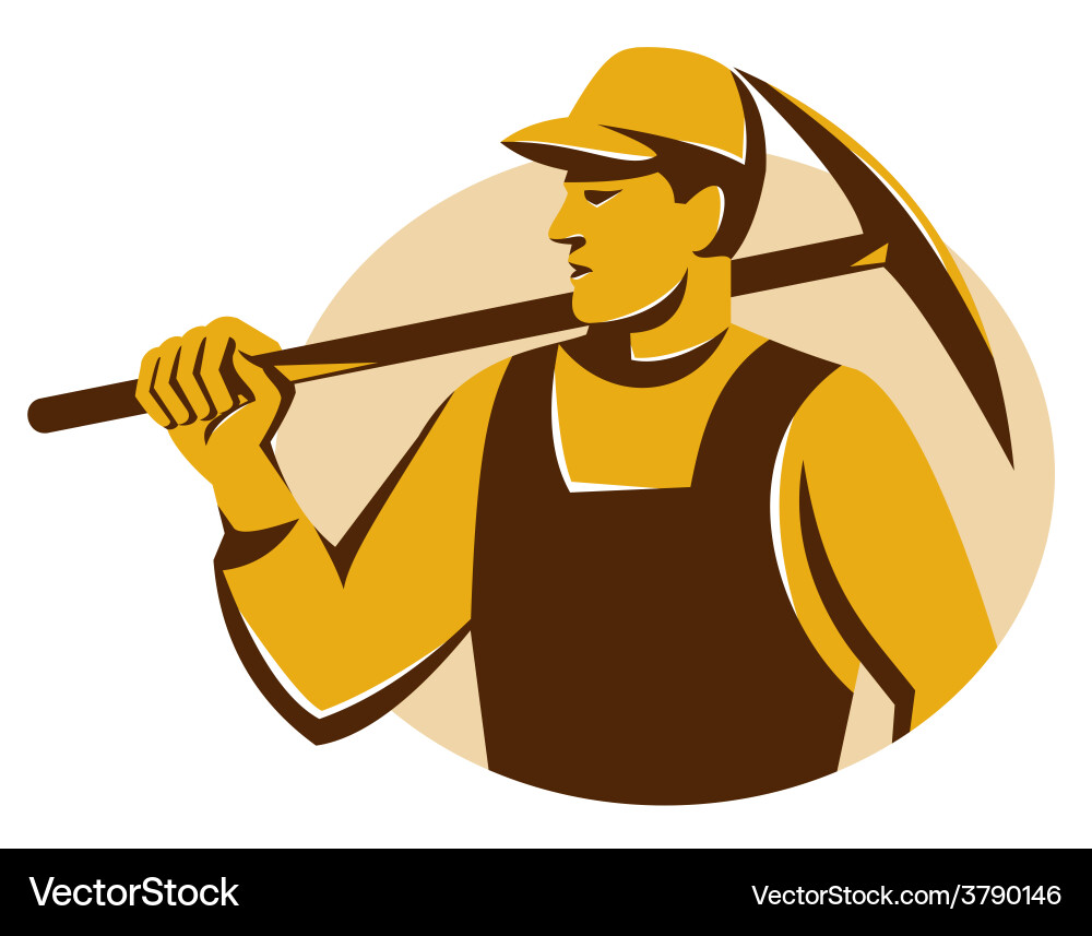 Miner worker with pick ax retro vector image