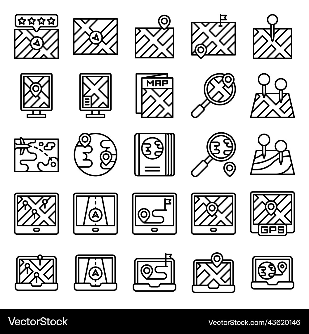 Navigation Line Icons - Map & Route vector image