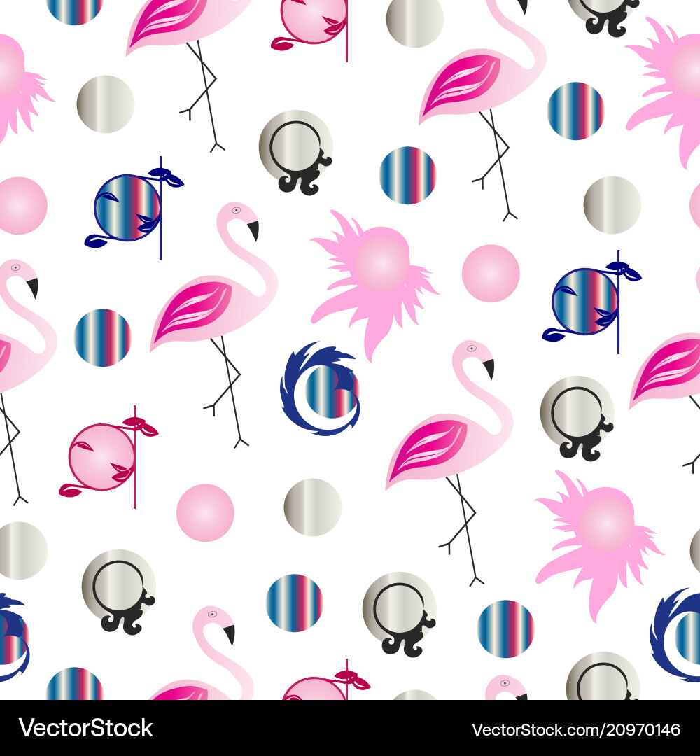 Seamless pattern with flamingos and colorful vector image