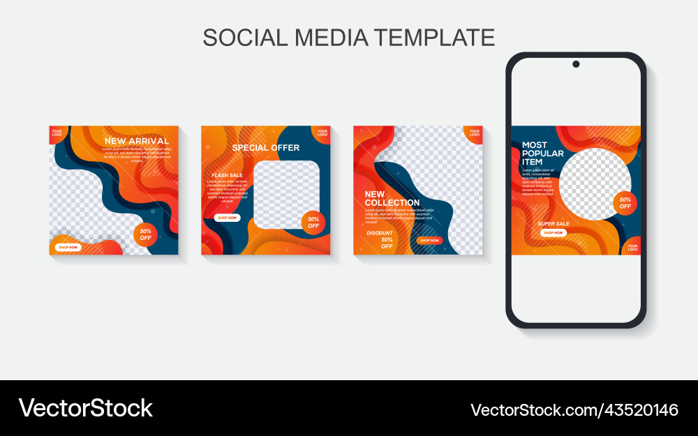 Set of editable minimal square banner template Vector Image