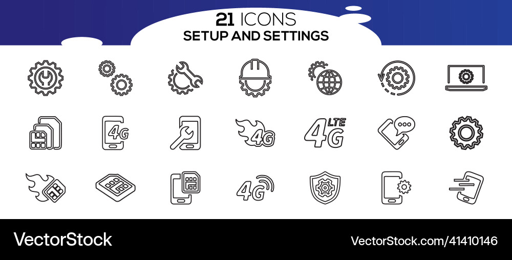 Simple set of setup and settings related line vector image