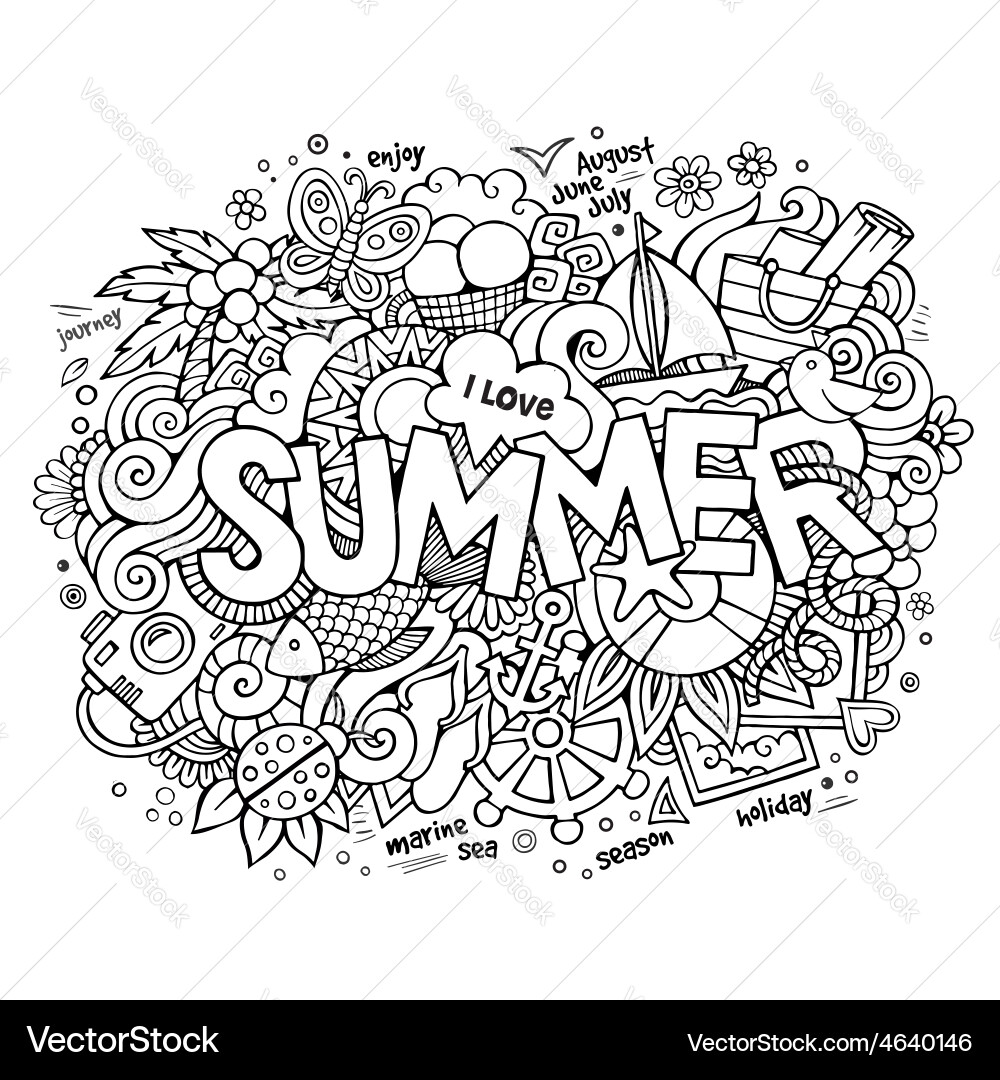 Summer hand lettering and doodles elements Vector Image