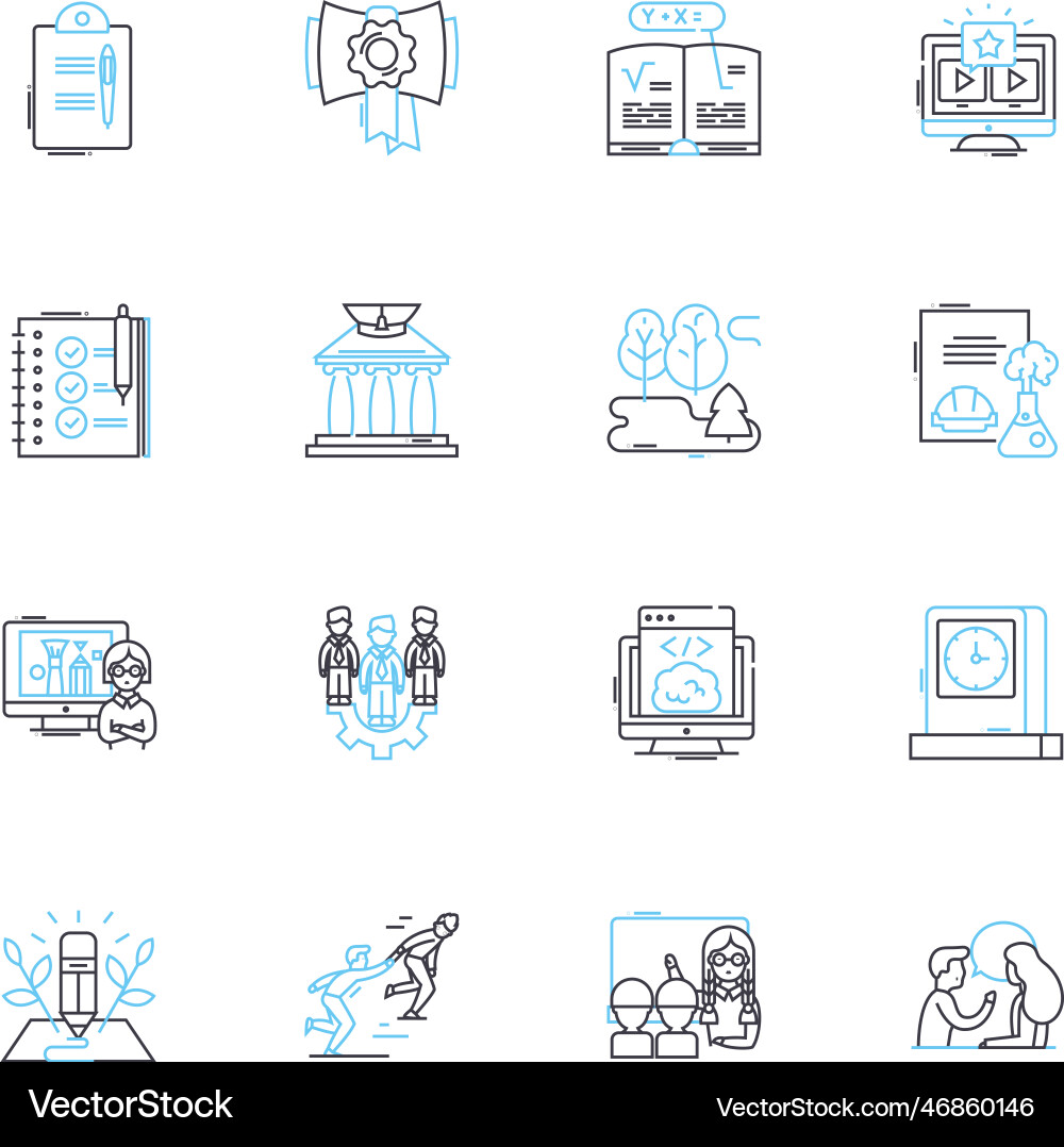 Teaching elements linear icons set curriculum Vector Image