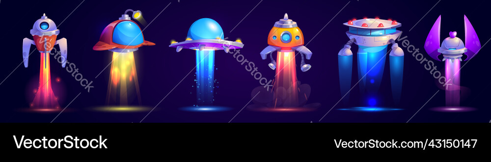 Alien spaceship flying ufo game icons set Alien spaceship flying ufo game icons set vector image